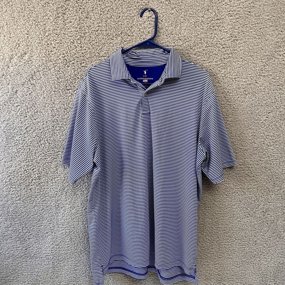 Fairway & Greene Polo Shirt Men L 1915 Embroidered Logo Golf USA flag Blue White